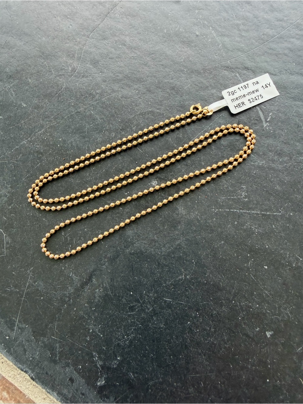 14K Yellow Gold Bead Ball Chain Necklace 24” long
